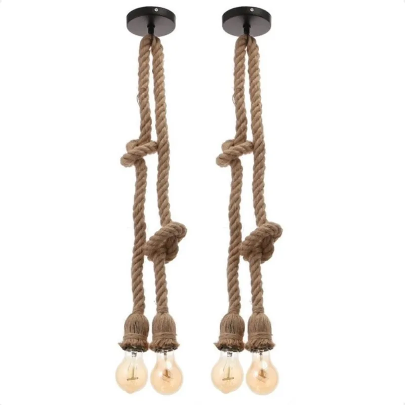 Kit 2 Lustre Pendente Bravalumi Corda Rustic Duplo E27