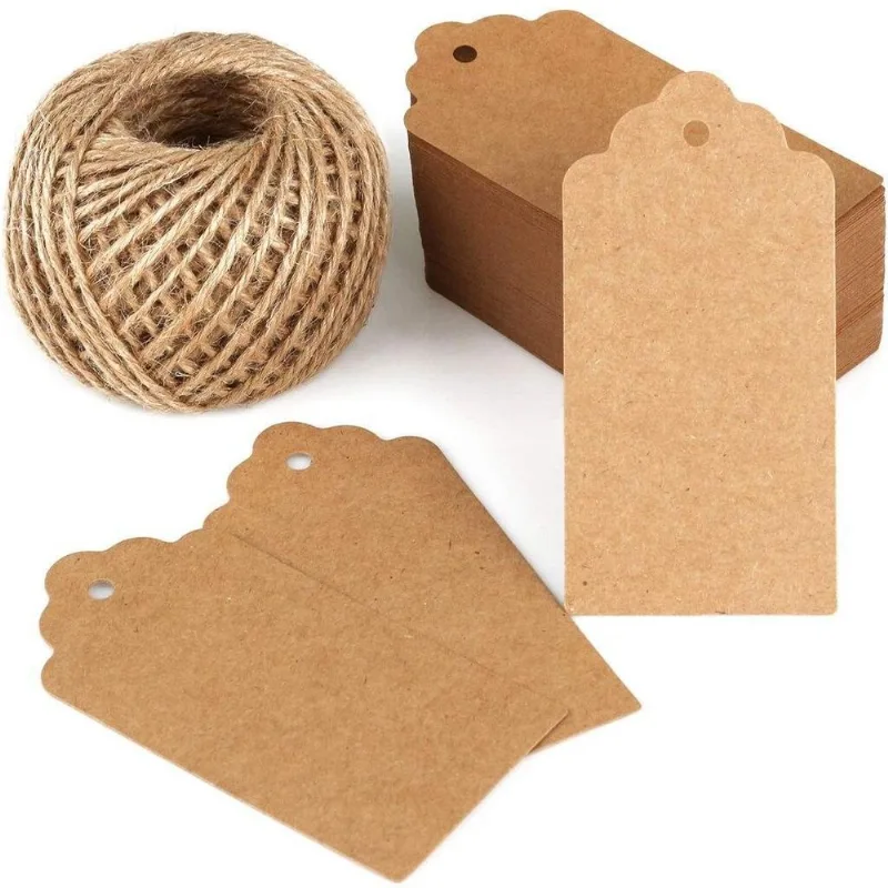 Kit 100 Un Tag Papel Kraft Presente Etiqueta Cordão Sisal