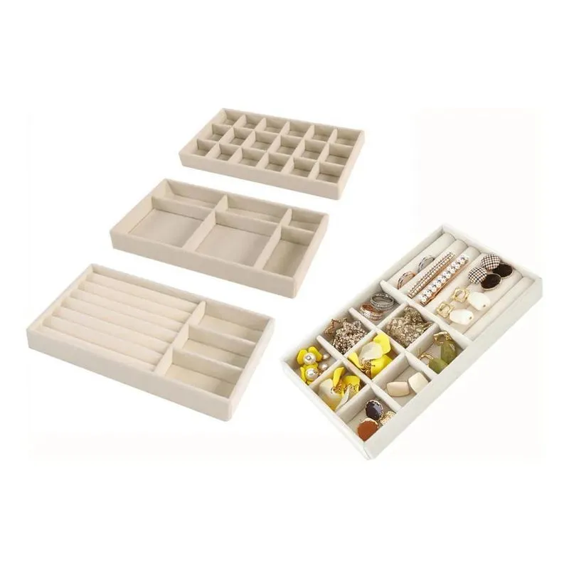 3x Kit 4bandeja Porta Joias Bijuteria Veludo Organizador Gav