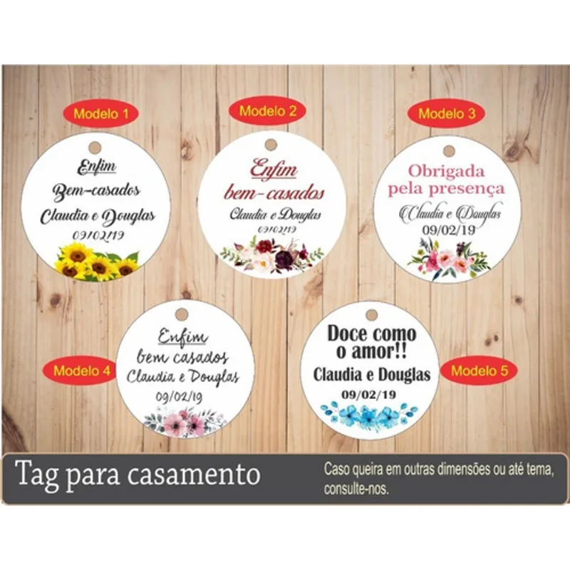 150 Tags Personalizados 3 Cm - Para Casamento E Bem Casados