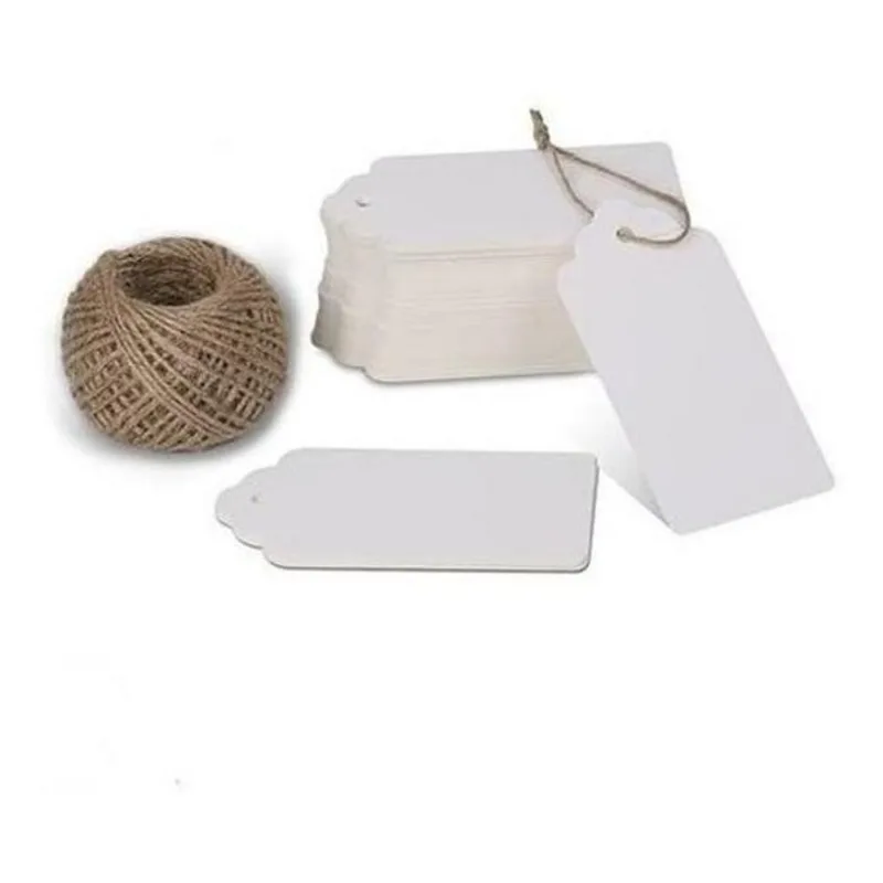 Kit 100 Etiquetas Tag Branco Tamanho 6x4 Cm Com Cordão