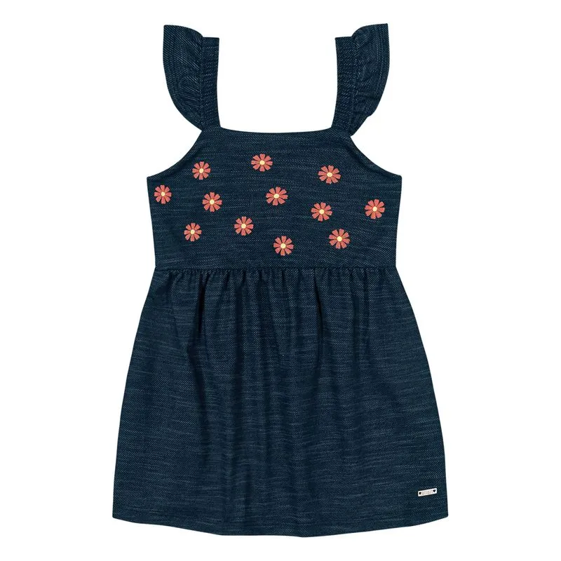 Vestido Infantil Menina Curto Estampado Florzinhas Elian Azul Marinho 4