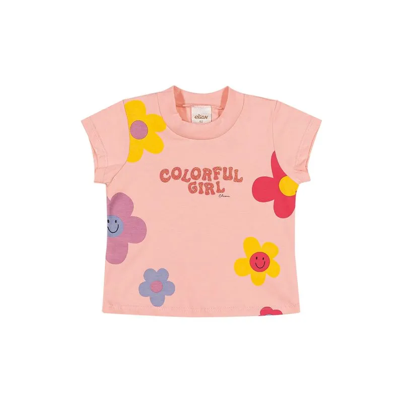 Blusa Infantil Menina Estampada Colorful Girl Elian Rosa 3