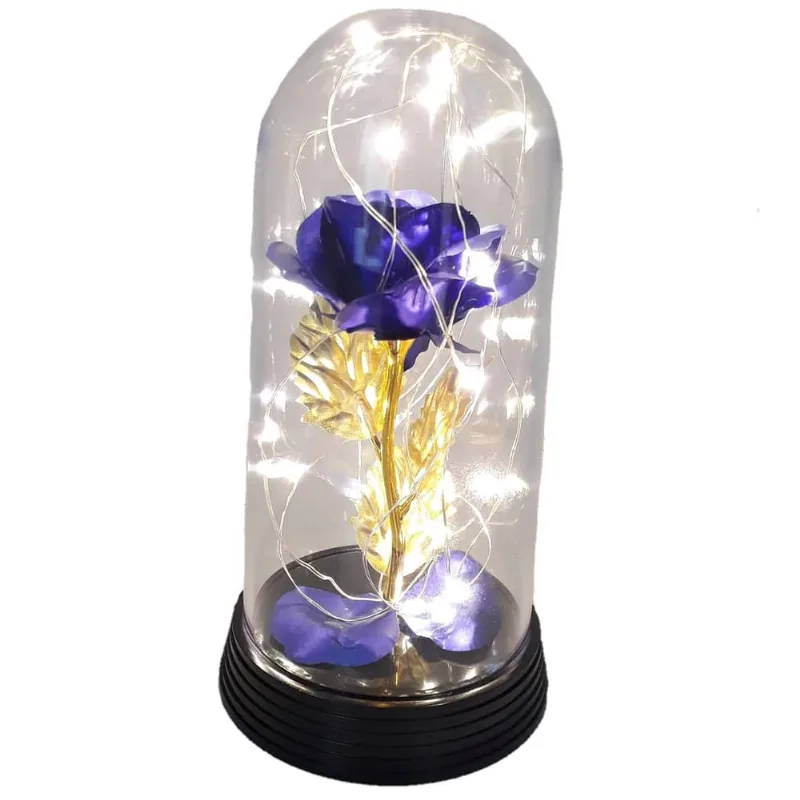 Luminária A Rosa Encantada Azul Ouro A Bela e A Fera Luzes