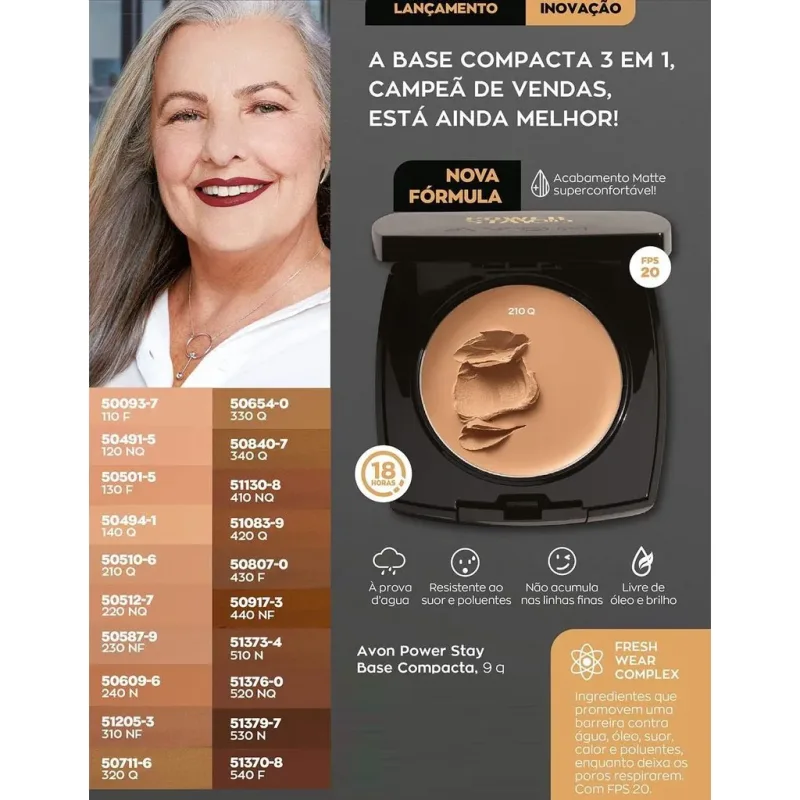 *Base Compacta 3 em 1 Avon REFIL Power Stay - 130F 9g