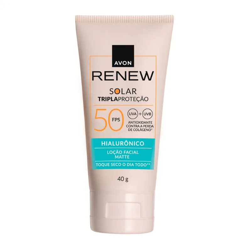 Protetor Solar Facial Tripla Proteção Avon Renew FPS 50 Loção Matte Hialurônico Sem Cor 40g