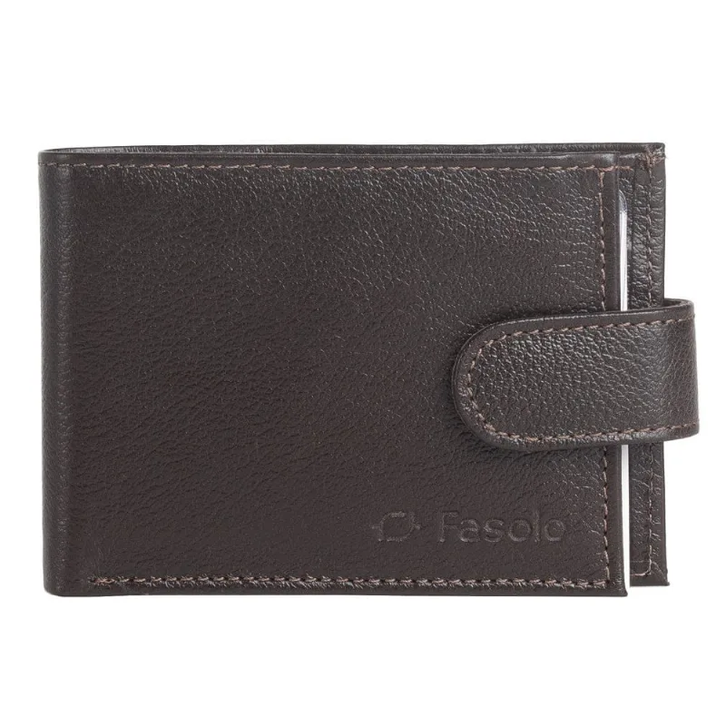 Carteira Masculina de Couro Fasolo com Botão H016143 Café -U