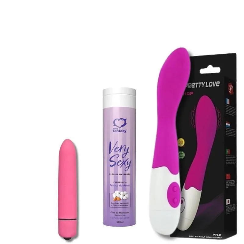 Kit Vibrador Estimulador Clitoris + Ponto G + Óleo Massagem