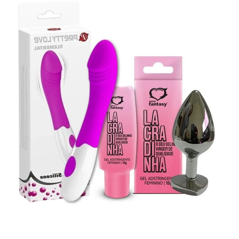 Kit Vibrador Ponto G + Plug Anal + Gel Adstringente