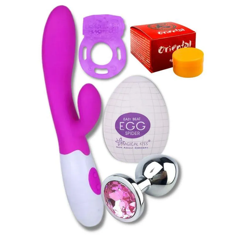 Kit Estimulante Erótico Silicone - 10 Vibrações + Acessórios