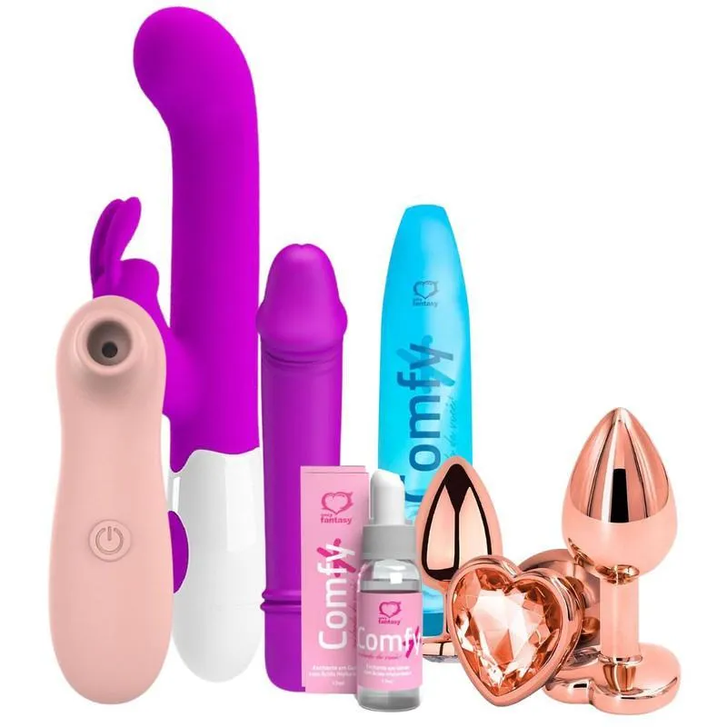 Kit Vibradores + Plug Anal + Sugador + Gel -