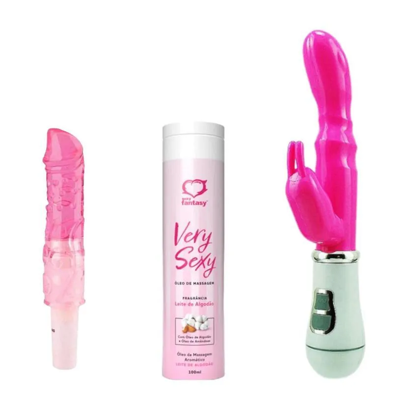 Kit Vibradores + Óleo Massagem + Mini Coelho + Óleo Aleatór.