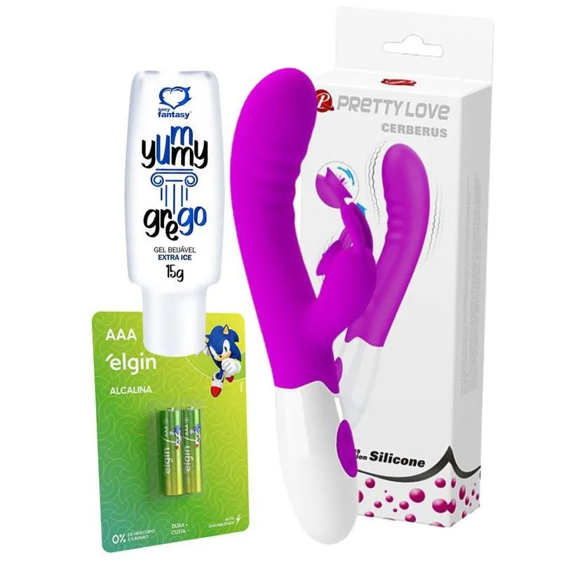 Kit Vibrador Ponto G E Clitóris + Gel Beijável + Pilhas Aaa