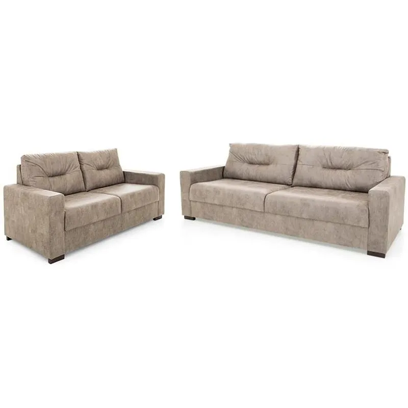 Cojunto Sofás Herval Marine, 3 e 4 Lugares, Veludo Marrom Claro