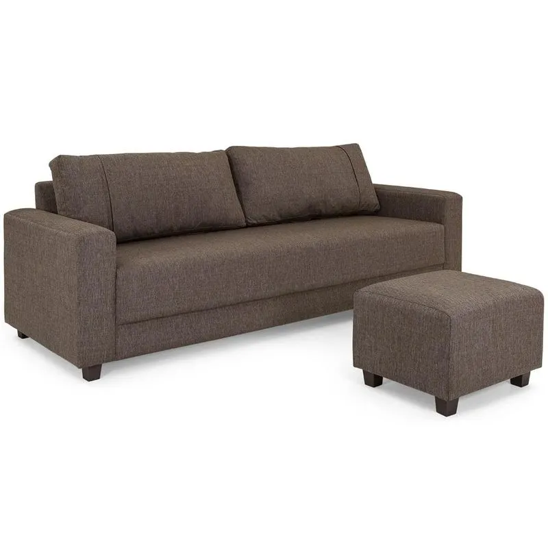 Conjunto Sofá 3 Lugares E Puff Herval Clean, Linho Marrom