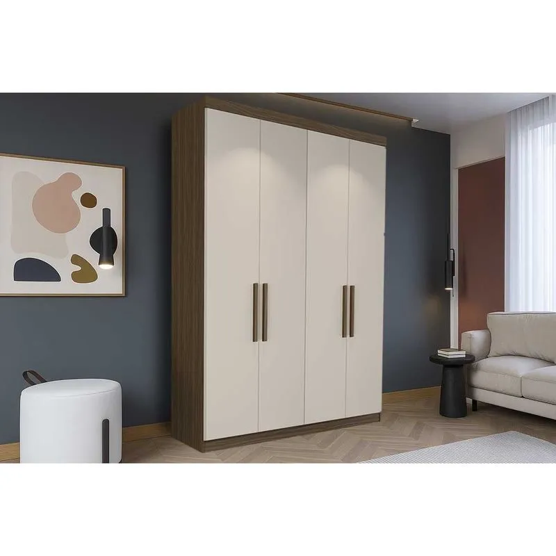 Guarda Roupa Solteiro 4 Portas e 2 Gavetas PH 1714 Nogueira/Off White Herval