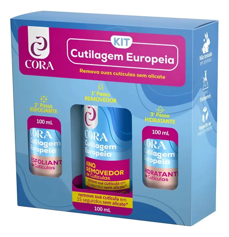 Kit Cora Cutilagem Europeia Gel + Esfol + Hidr + Empurrado