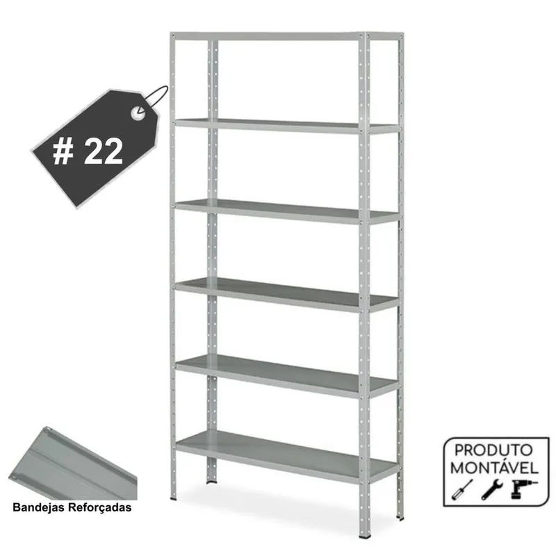 Estante prateleira de Aço para comércio e estoque com 06 Bandejas 30 cm (22/18) 1,98x0,92x0,30m amapa