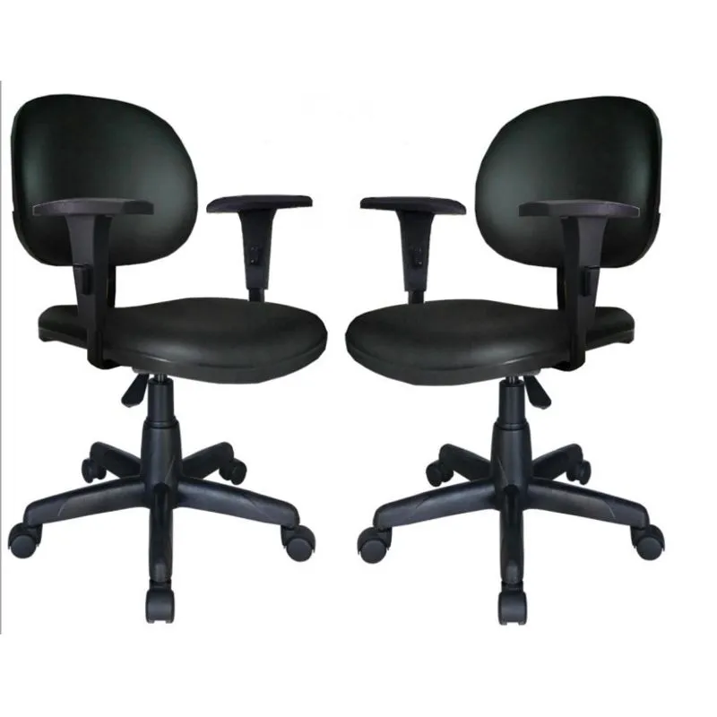 Kit com 2 Cadeiras Executiva lisa Giratória com Braços Reguláveis - martiflex - Cor Preta - 31003