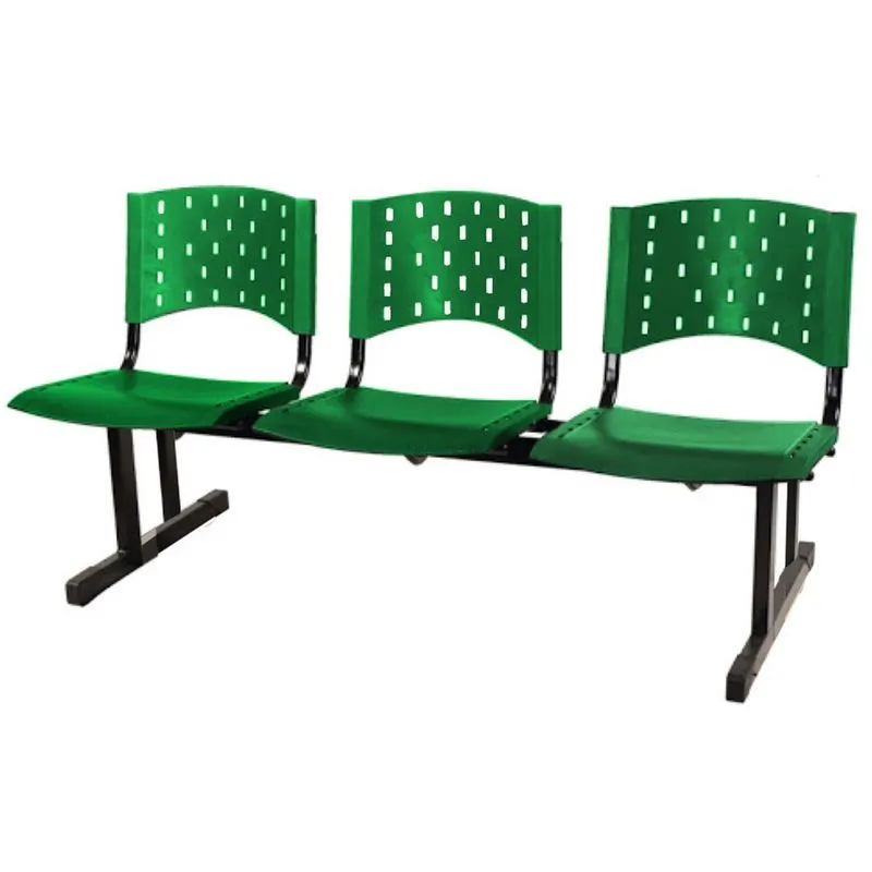 Cadeira Longarina para recepção plástica 03 Lugares Cor Verde realplast