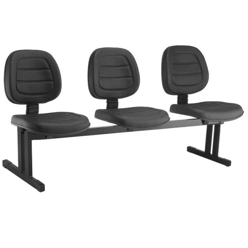 Longarina para recepção executiva Costurada 3 Lugares Cor Preta martiflex