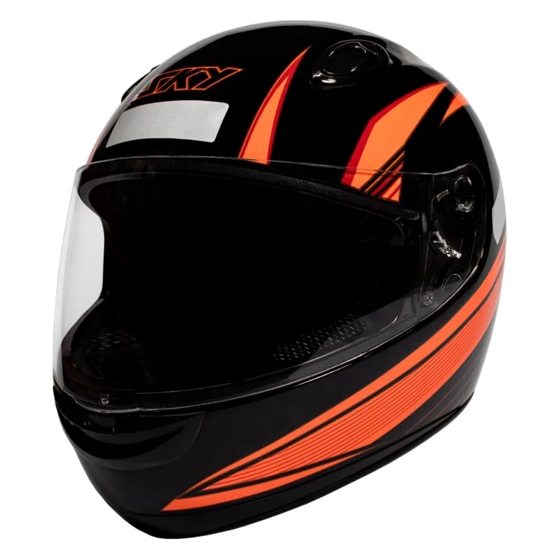 Capacete Sky Apolo Preto Brilho, Transf Laranja 58