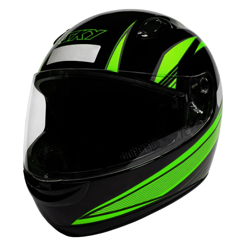 Capacete Sky Apolo Preto Brilho, Transf Verde 60