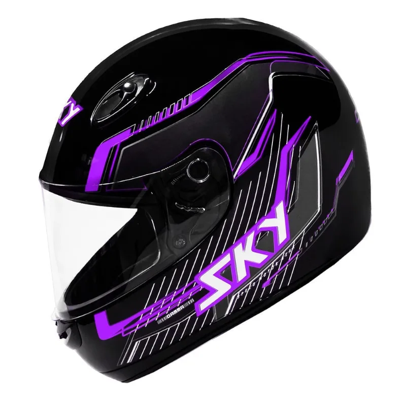 Capacete Sky Gamma Preto Brilho C/ Transfer Lavanda 56