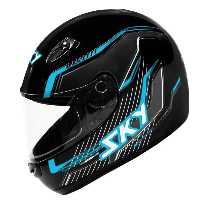 Capacete Sky Gamma Preto Brilho Transf Azul 56