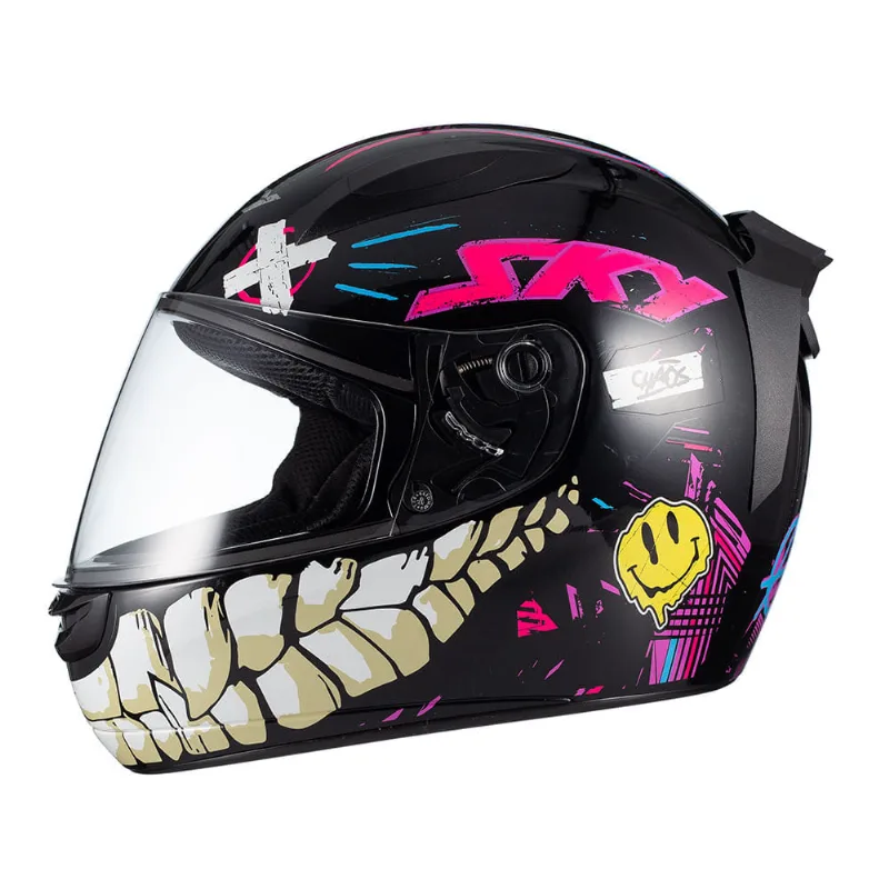 Capacete Sky Two Chaos Preto Brilho Transf Rosa 62