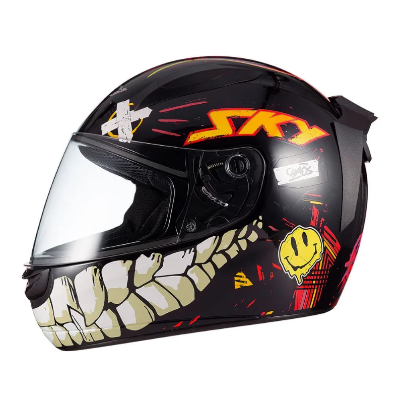 Capacete Sky Two Chaos Preto Brilho Transf Laranja 62