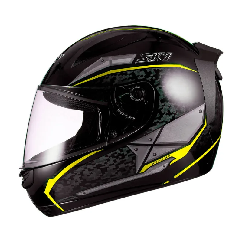 Capacete Sky Two Soldier Preto Brilho Transf Verde 60