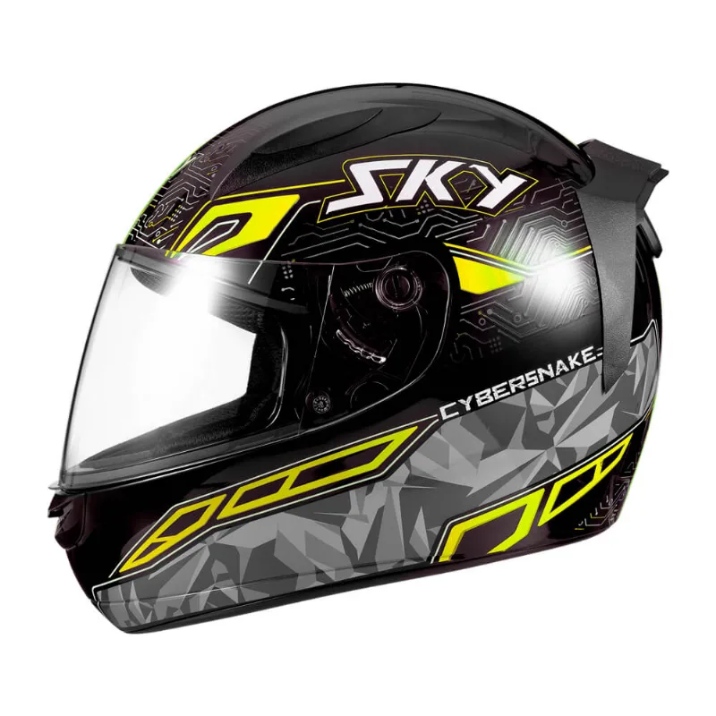 Capacete Sky Two Cyber Snake Preto Brilho Transf Verde 56