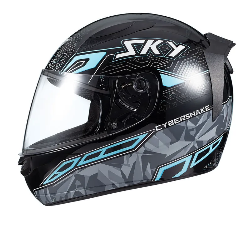 Capacete Sky Two Cyber Snake Preto Fosco Transf Azul 60