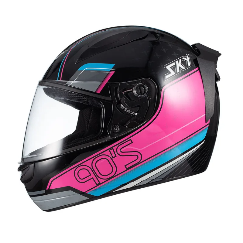 Capacete Sky Two Anos 90 Preto Brilho Transf Azul/rosa 60