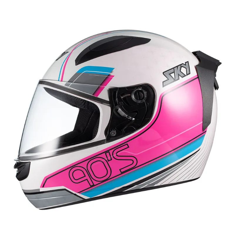 Capacete Sky Two Anos 90 Branco Fosco Transf Azul/rosa 62