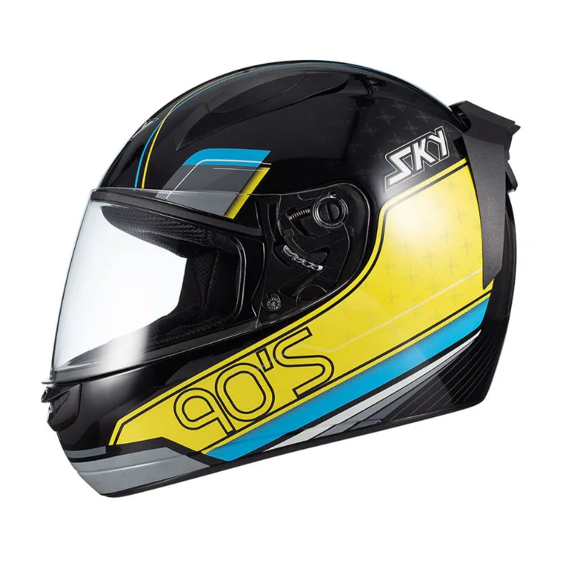 Capacete Sky Two Anos 90 Preto Fosco Transf Azul/verde 58