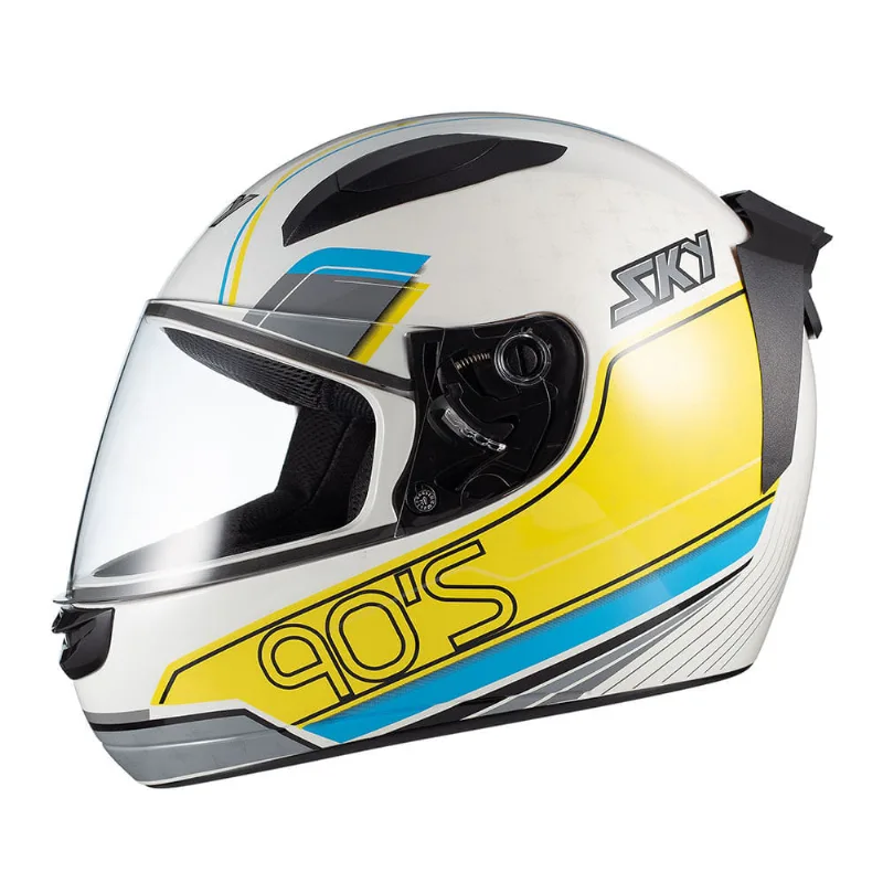 Capacete Sky Two Anos 90 Branco Fosco Transf Azul/verde 56