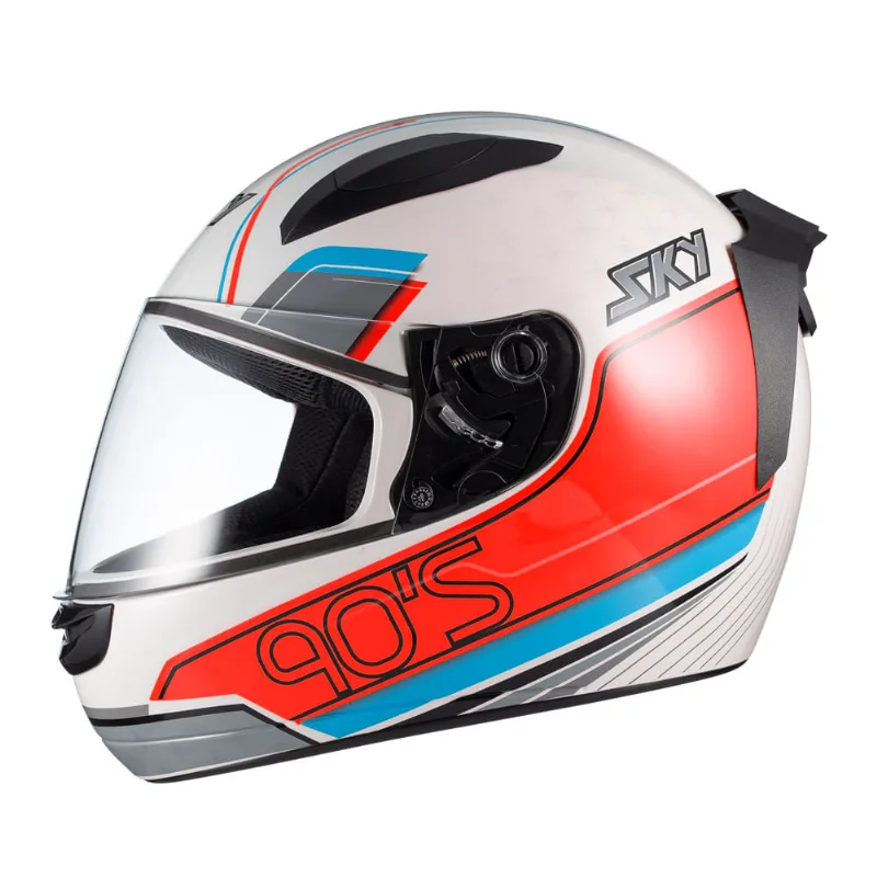 Capacete Sky Two Anos 90 Branco Fosco Transf Azul/vermelho 60