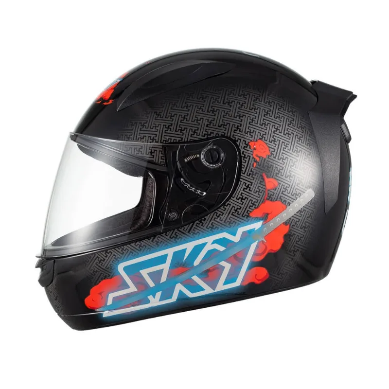 Capacete Sky Two Samurai Preto Brilho Transf Vermelho 58