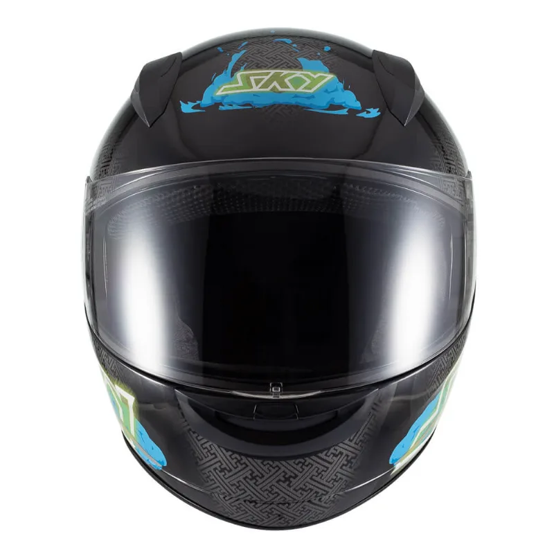 Capacete Sky Two Samurai Preto Fosco Transf Azul 58