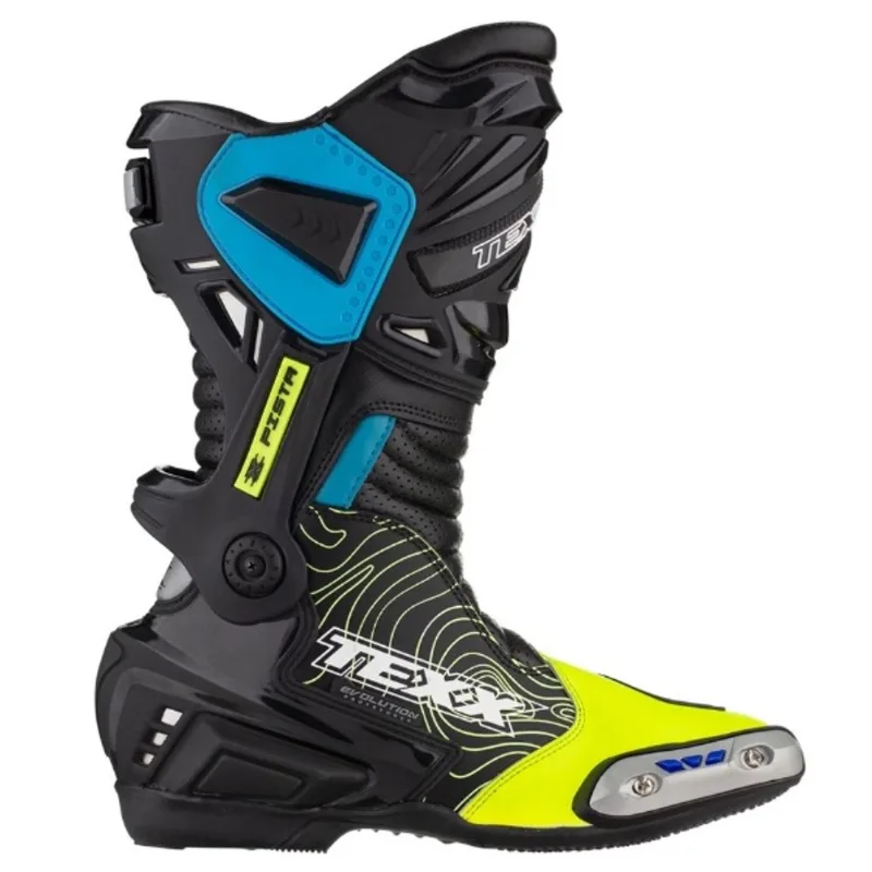 Bota Texx Pista Speed Moto Esportiva Couro Preto Azul
