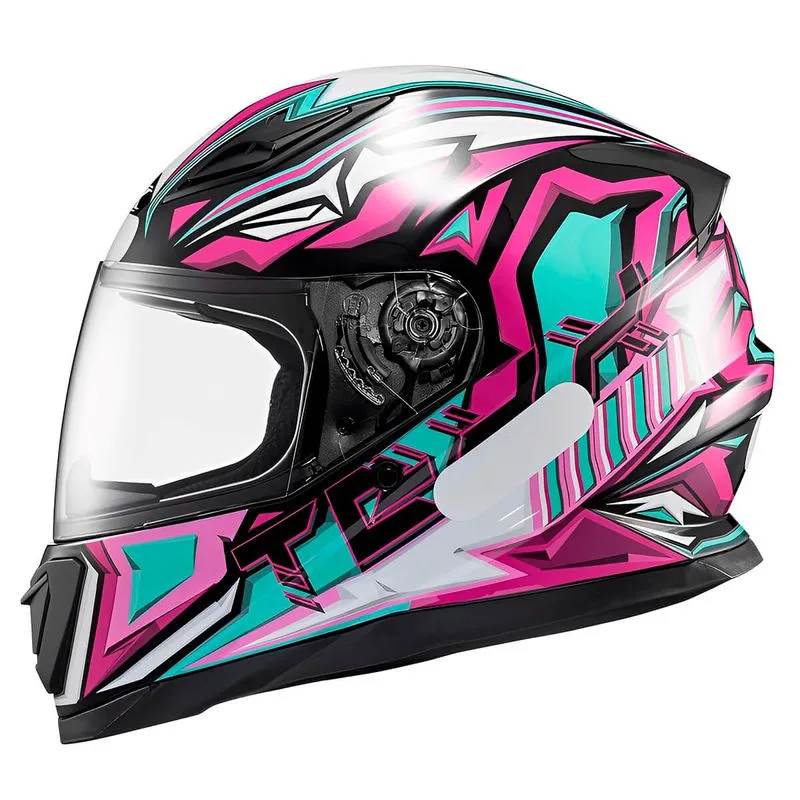 Capacete Texx Fechado Hawk Genesis Rosa Azul Branco 58