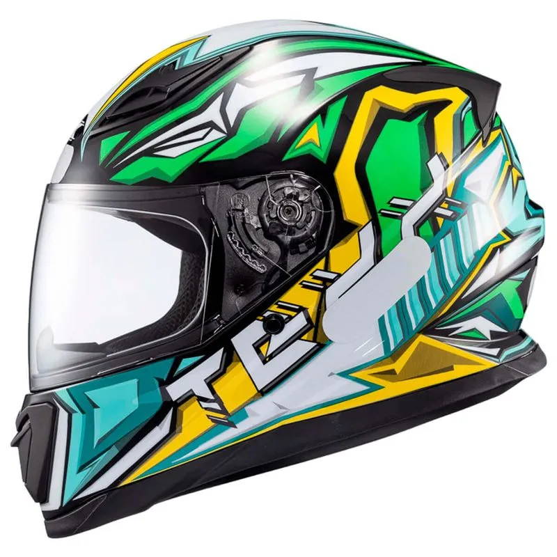 Capacete Texx Fechado Hawk Genesis Verde Amarelo Azul 58