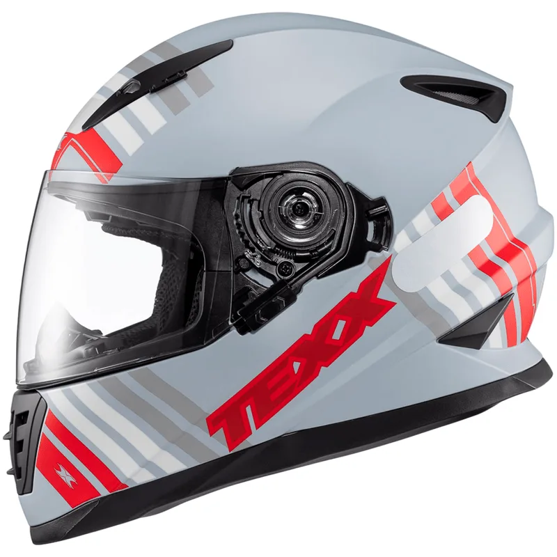 Capacete Fechado Texx Wing Grid Fosco Capacete Fechado Texx Wing Grid Chumbo Vermelho Branco 58