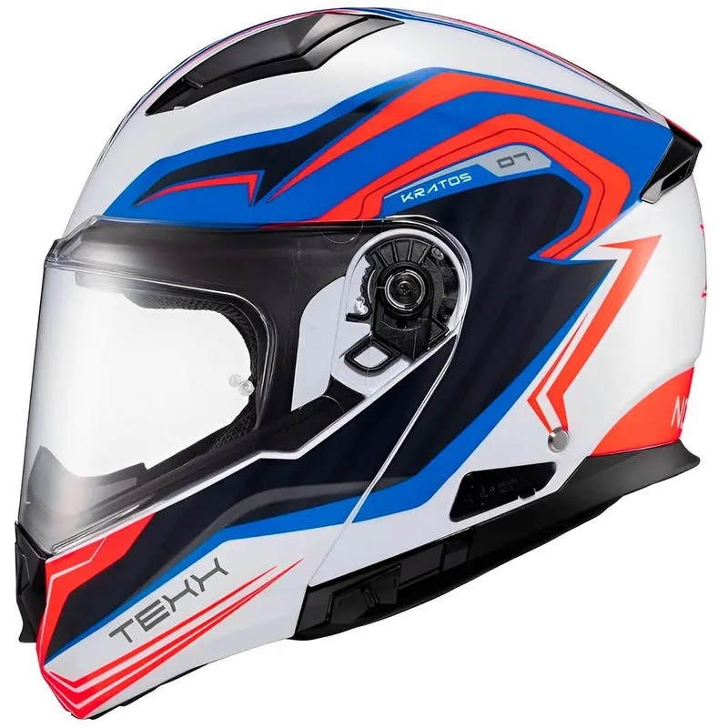 Capacete Escamoteável Texx Kratos Nomade Branco Azul Vermelho 56
