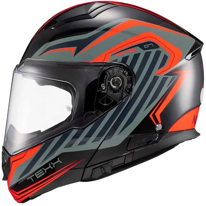 Capacete Escamoteável Texx Kratos Nomade Preto Vermelho Cinza 56