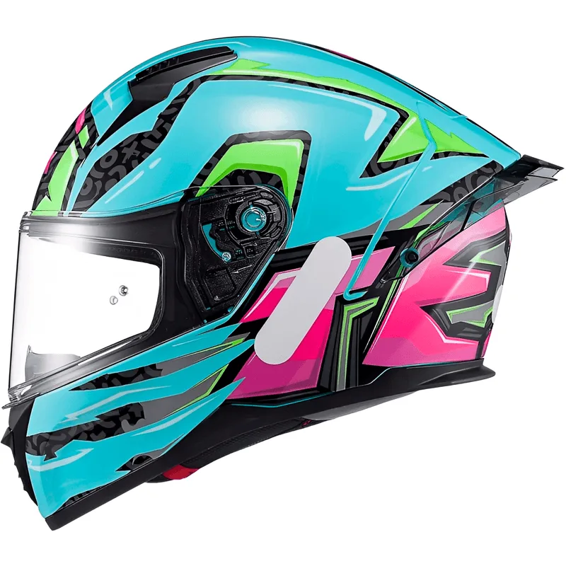 Capacete Texx Raptor Arcade Azul Verde Rosas 56