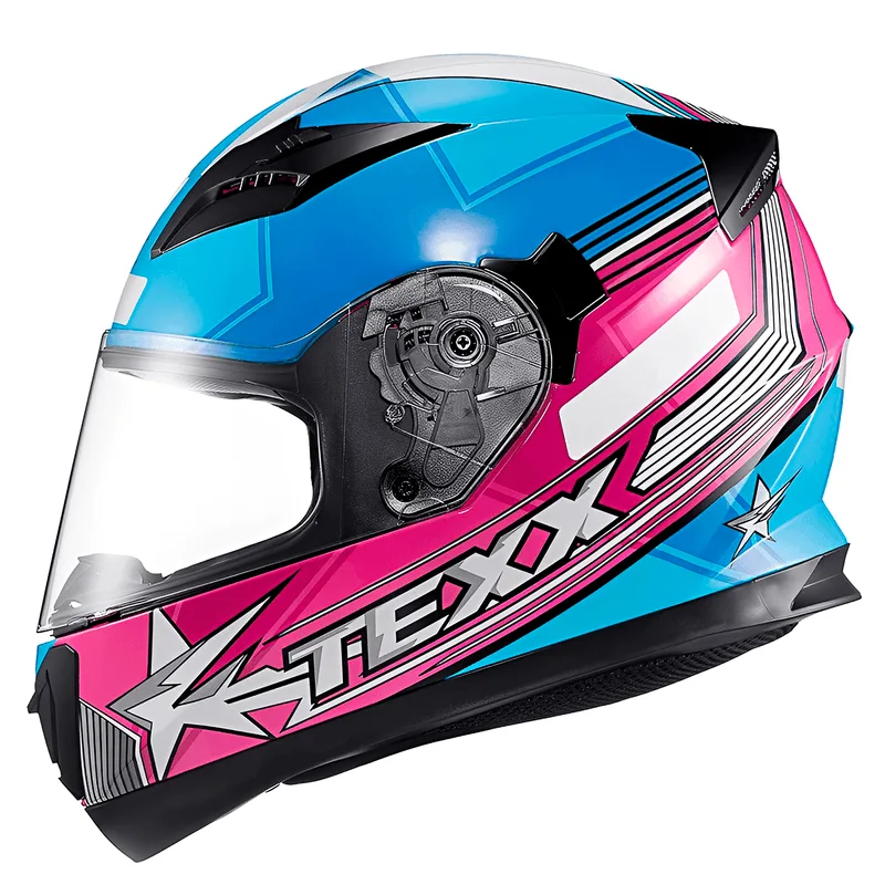 Capacete Texx Strike Superstar Azul Rosa Branco 62