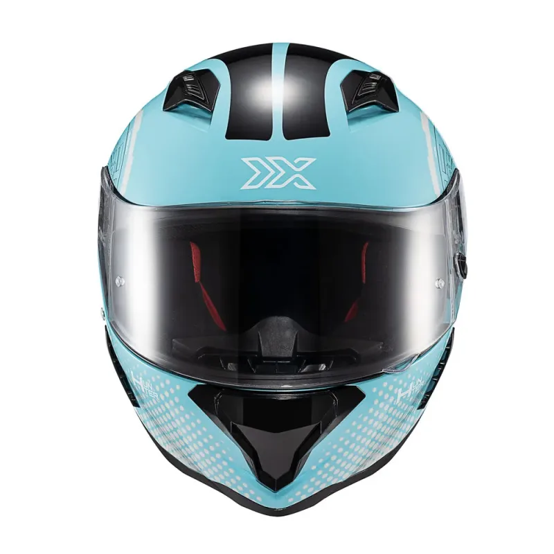 Capacete Texx Fechado Hunter Draco Preto Azul Tiffany Branco E Cinza Brilho 56 - Tlife Racing